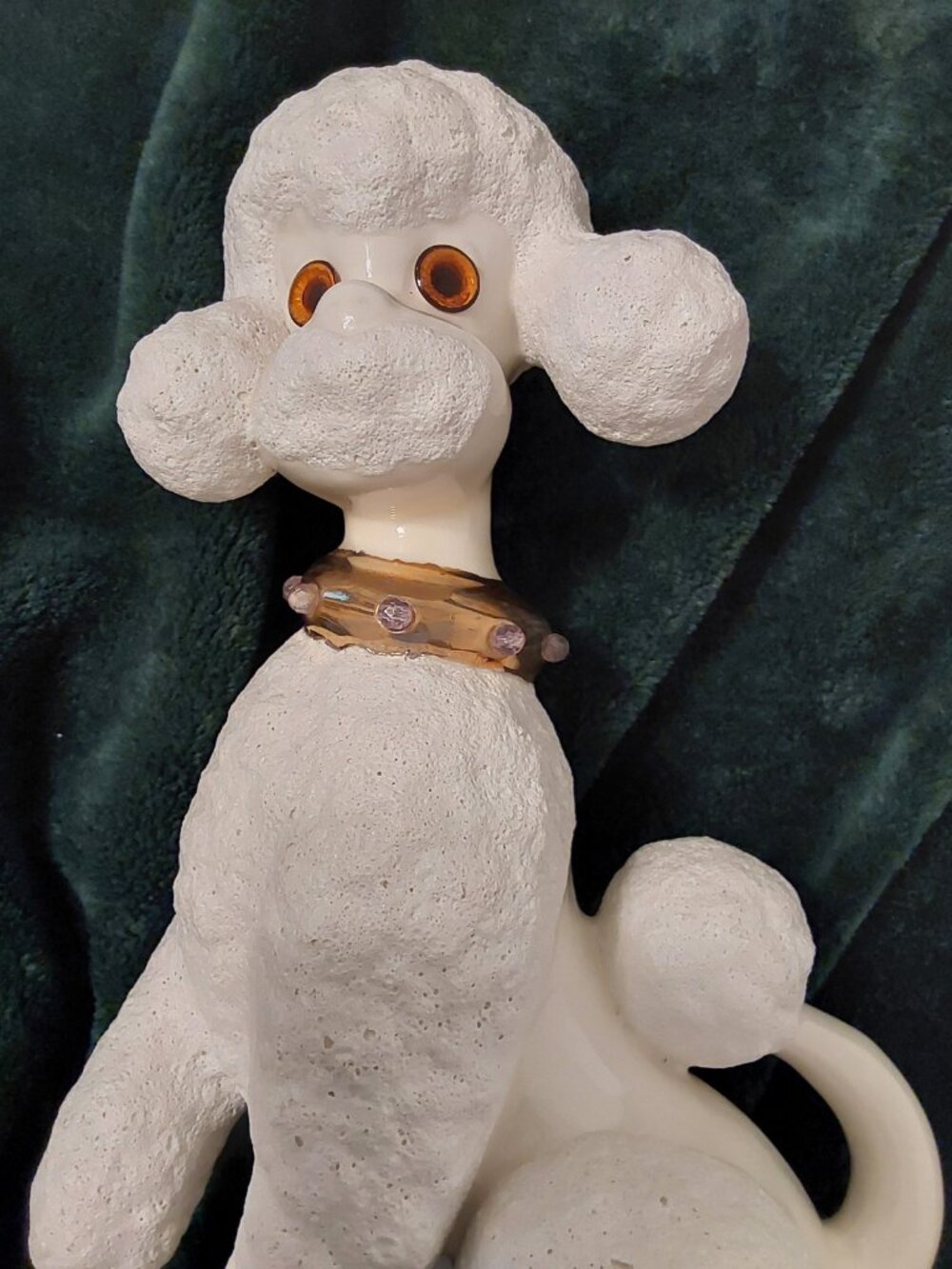 Vintage 1950s Ceramic Poodle Figurine 11 Inch Dog Statue, Rhinestone Collar, Mid - Picture 6 of 16